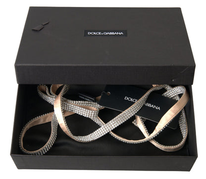 Ceinture en soie beige avec nœud en cristal transparent Dolce &amp; Gabbana