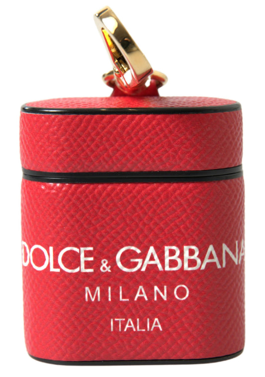 Étui pour Airpods Dolce &amp; Gabbana en cuir rouge avec logo en métal doré