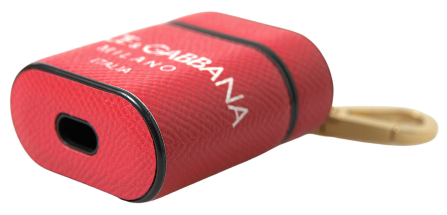 Étui pour Airpods Dolce &amp; Gabbana en cuir rouge avec logo en métal doré
