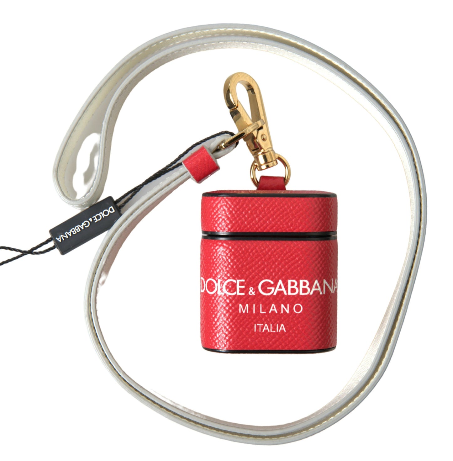 Étui pour Airpods Dolce &amp; Gabbana en cuir rouge avec logo en métal doré