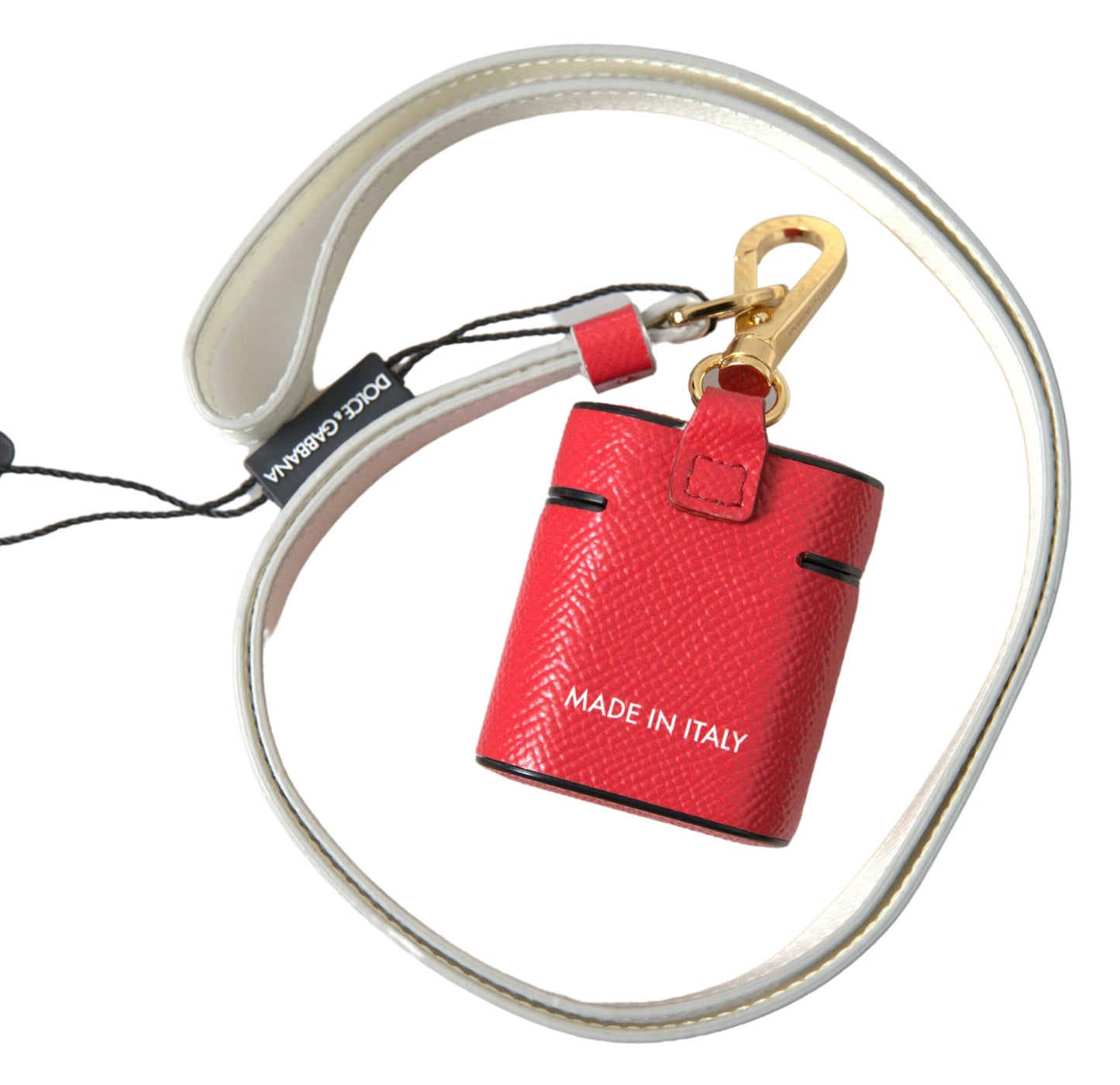 Étui pour Airpods Dolce &amp; Gabbana en cuir rouge avec logo en métal doré