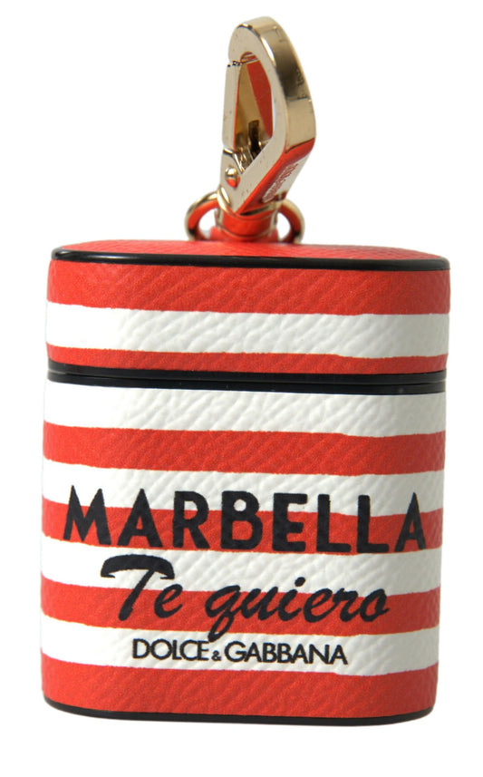 Étui pour Airpods Dolce &amp; Gabbana en cuir Dauphine à rayures orange et logo