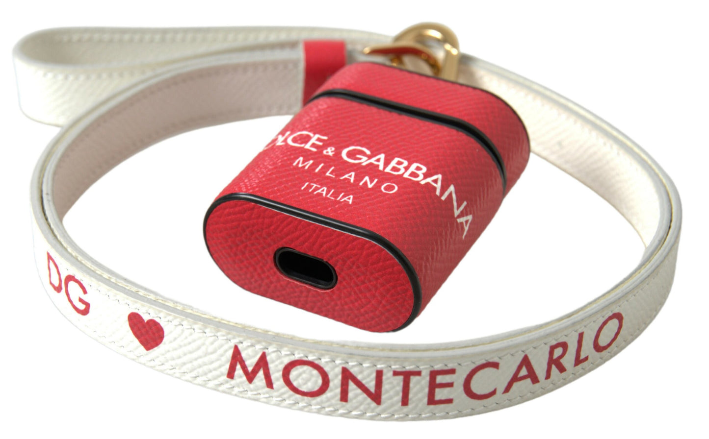 Étui pour Airpods Dolce &amp; Gabbana en cuir rouge avec logo en métal doré