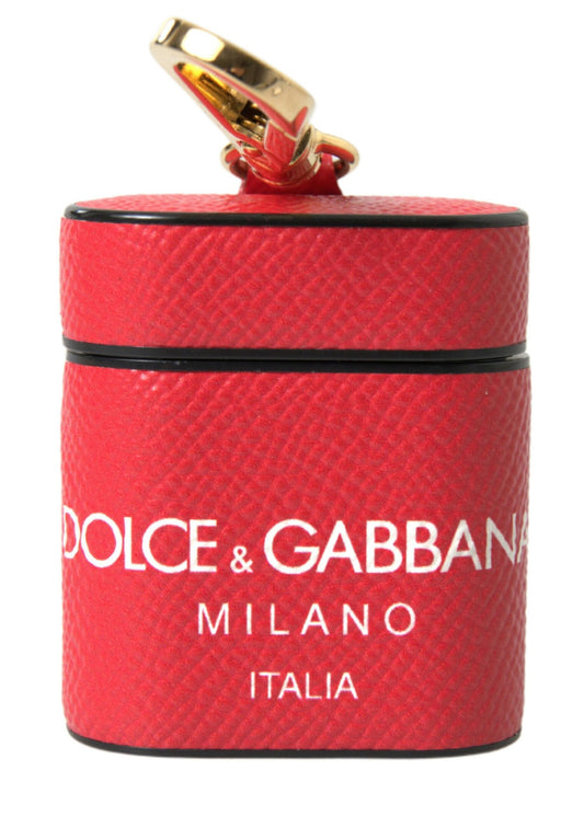 Étui pour Airpods Dolce &amp; Gabbana en cuir rouge avec logo en métal doré