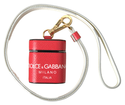 Étui pour Airpods Dolce &amp; Gabbana en cuir rouge avec logo en métal doré