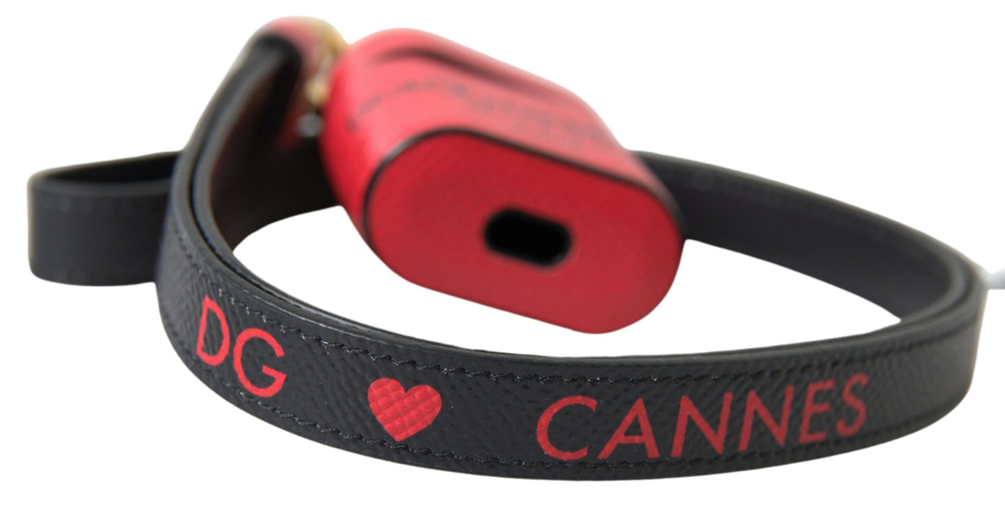 Étui pour Airpods Dolce &amp; Gabbana en cuir de veau rouge et noir avec logo imprimé