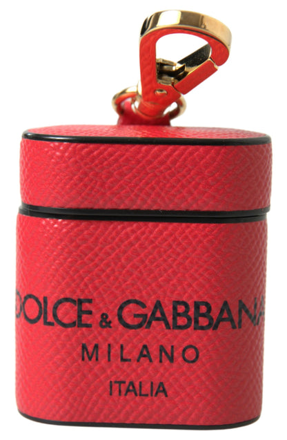 Étui pour Airpods Dolce &amp; Gabbana en cuir de veau rouge et noir avec logo imprimé
