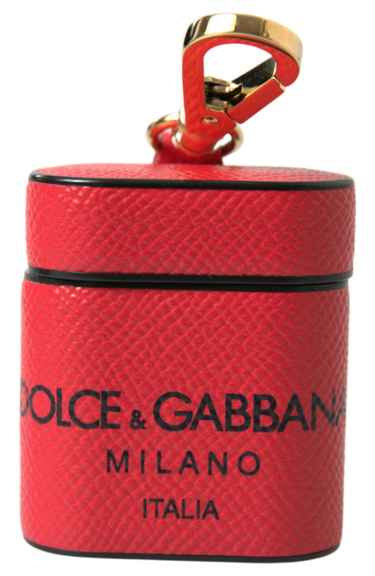 Étui pour Airpods Dolce &amp; Gabbana en cuir de veau rouge et noir avec logo imprimé