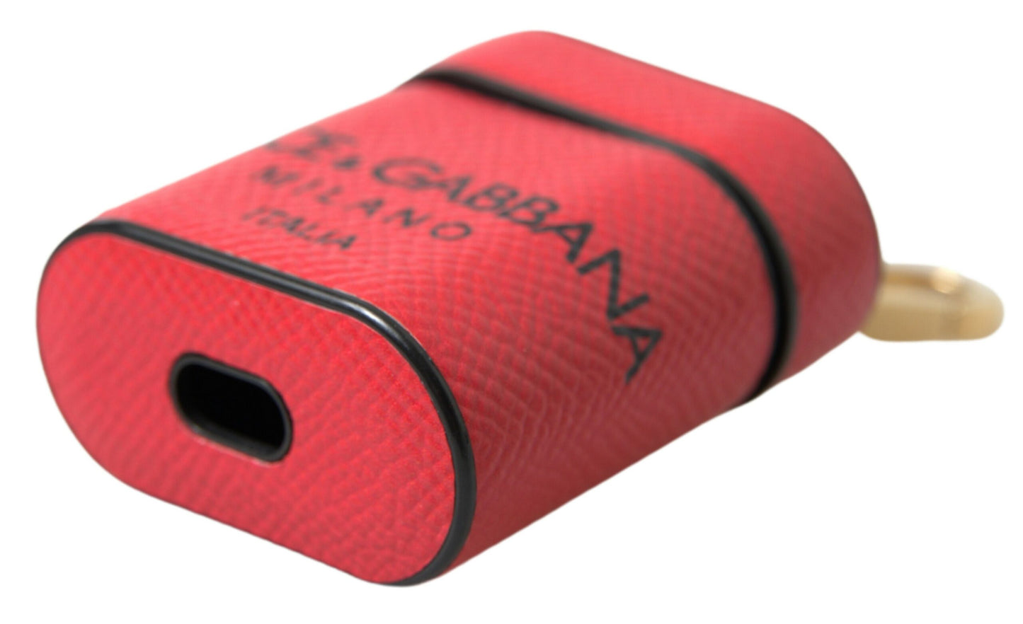 Étui pour Airpods Dolce &amp; Gabbana en cuir de veau rouge et noir avec logo imprimé