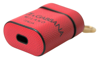 Étui pour Airpods Dolce &amp; Gabbana en cuir de veau rouge et noir avec logo imprimé