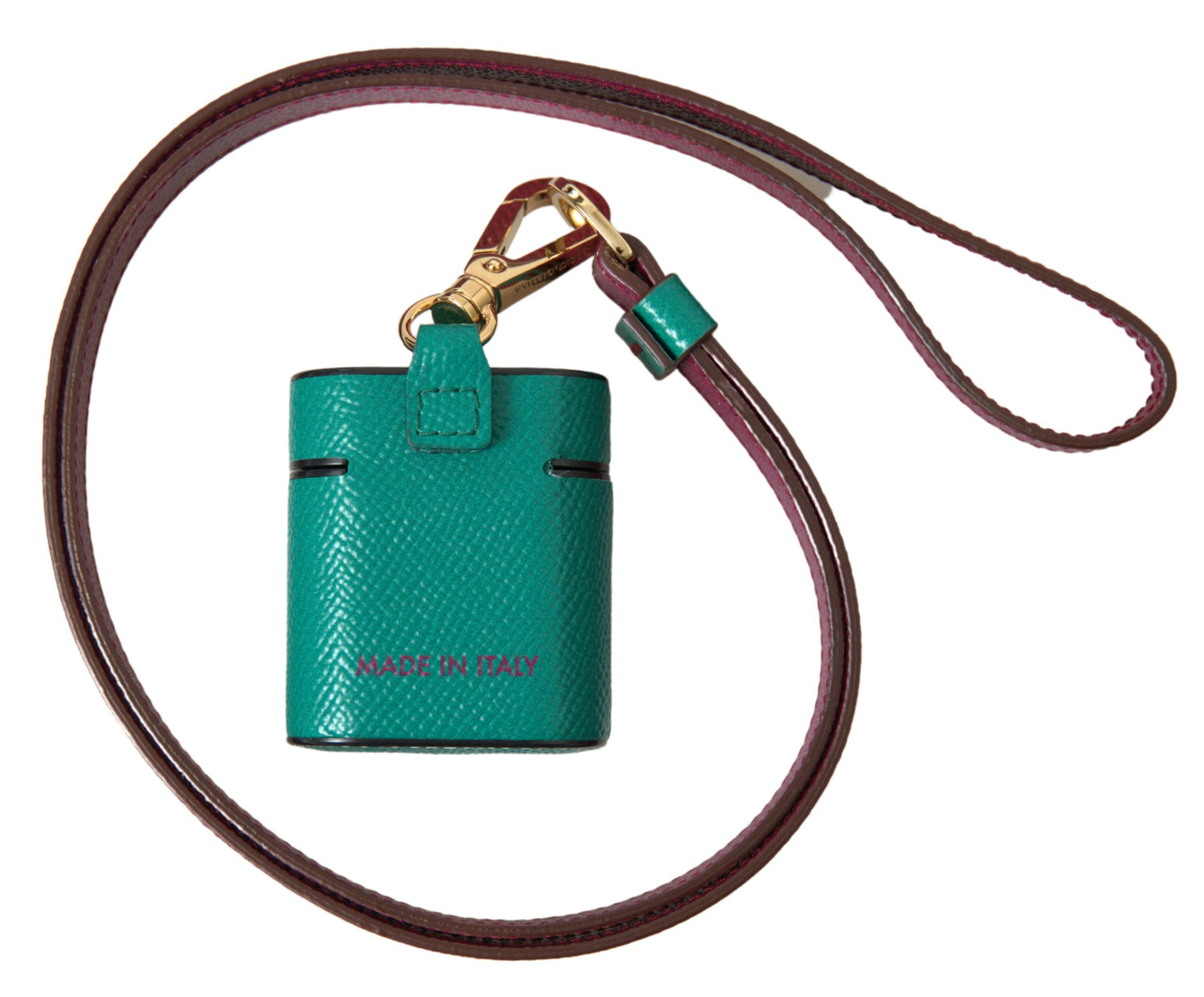 Étui pour Airpods Dolce &amp; Gabbana en cuir de veau vert marron avec logo imprimé