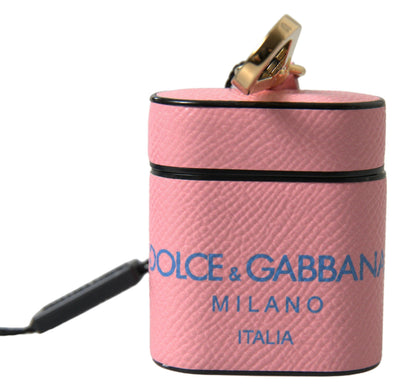 Étui pour Airpods Dolce &amp; Gabbana en cuir de veau rose et bleu avec logo imprimé