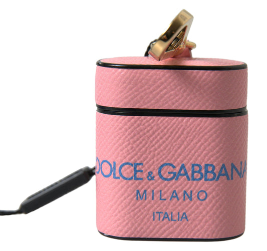 Étui pour Airpods Dolce &amp; Gabbana en cuir de veau rose et bleu avec logo imprimé