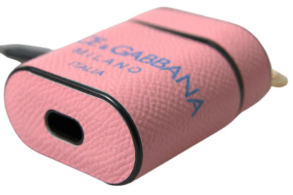 Étui pour Airpods Dolce &amp; Gabbana en cuir de veau rose et bleu avec logo imprimé