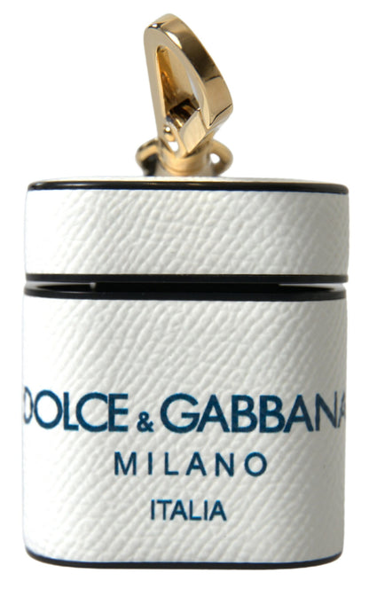Étui pour Airpods Dolce &amp; Gabbana en cuir de veau blanc et bleu avec logo imprimé