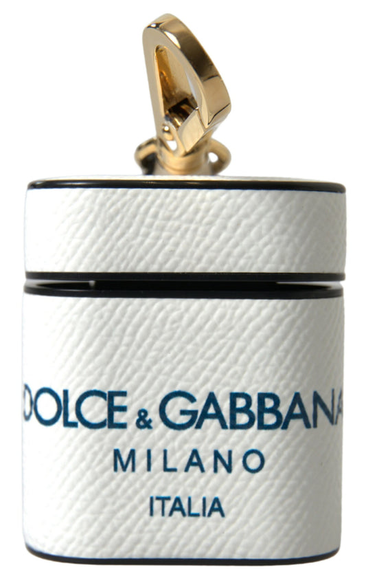 Étui pour Airpods Dolce &amp; Gabbana en cuir de veau blanc et bleu avec logo imprimé