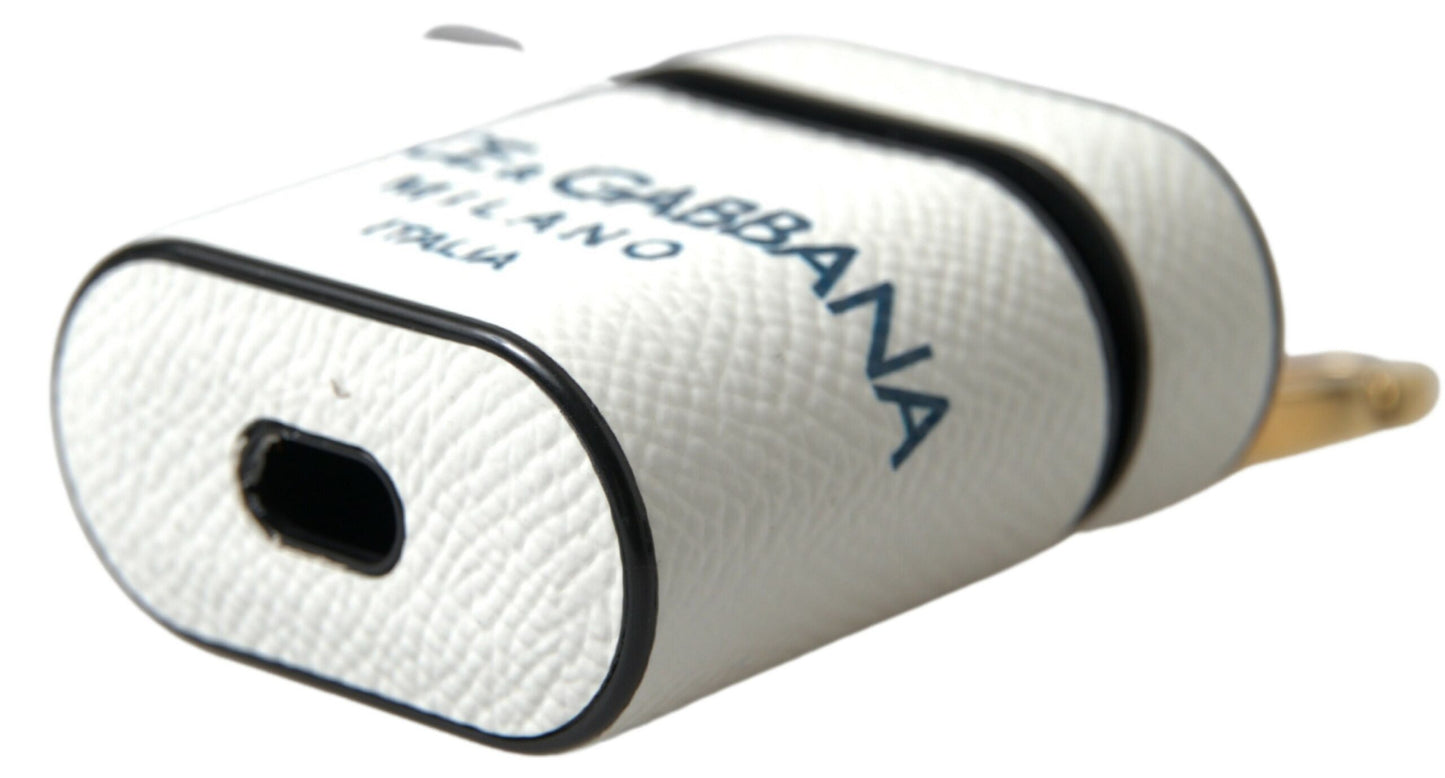 Étui pour Airpods Dolce &amp; Gabbana en cuir de veau blanc et bleu avec logo imprimé