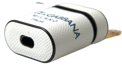 Étui pour Airpods Dolce &amp; Gabbana en cuir de veau blanc et bleu avec logo imprimé