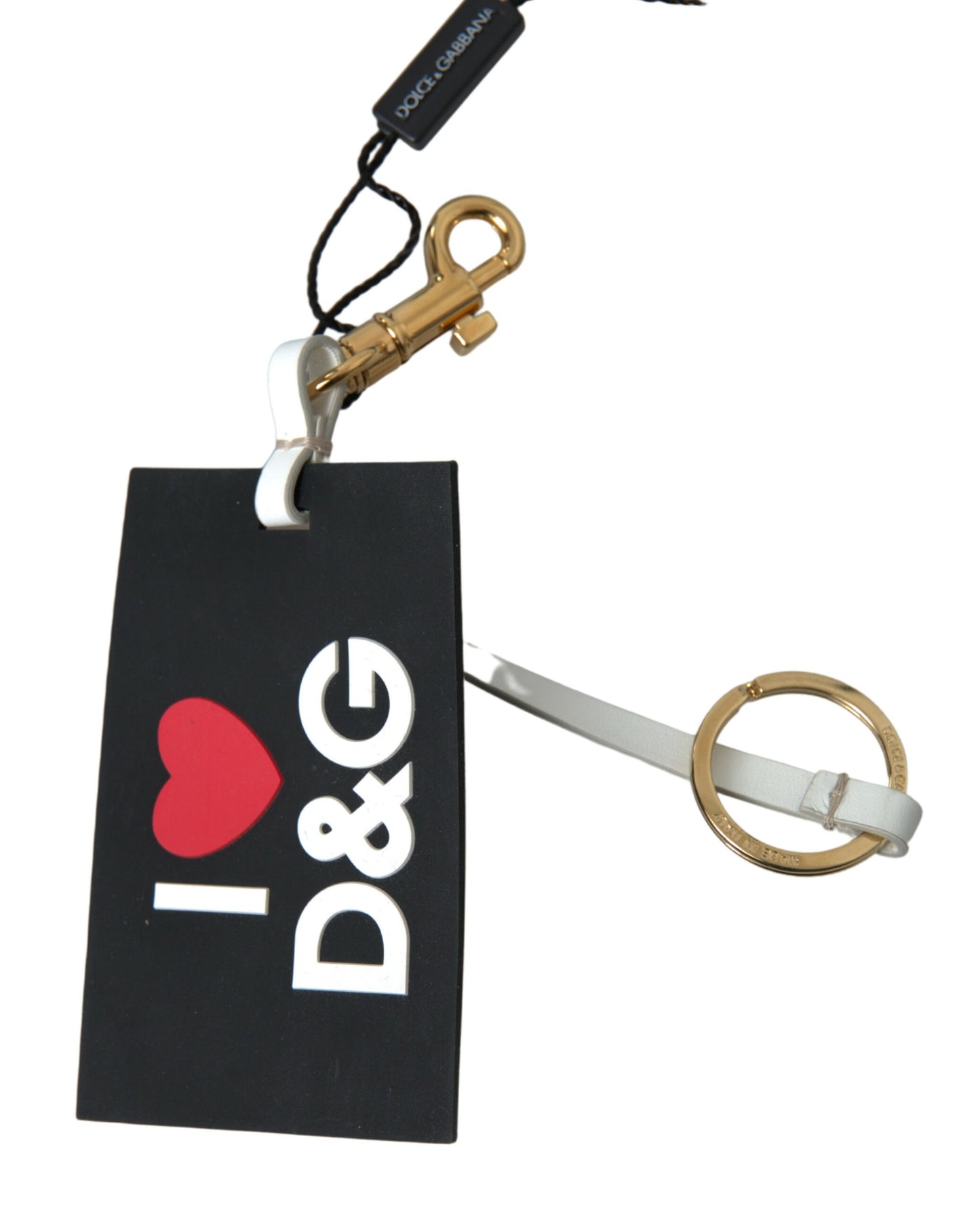 Porte-clés Dolce &amp; Gabbana en silicone noir avec logo DG et laiton doré