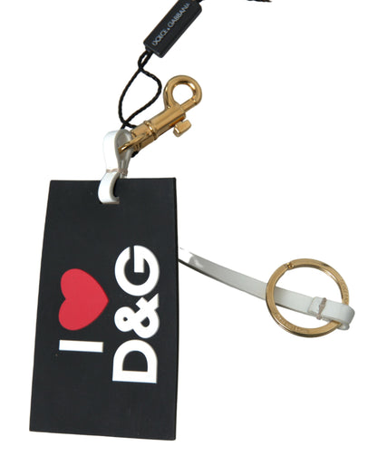 Porte-clés Dolce &amp; Gabbana en silicone noir avec logo DG et laiton doré