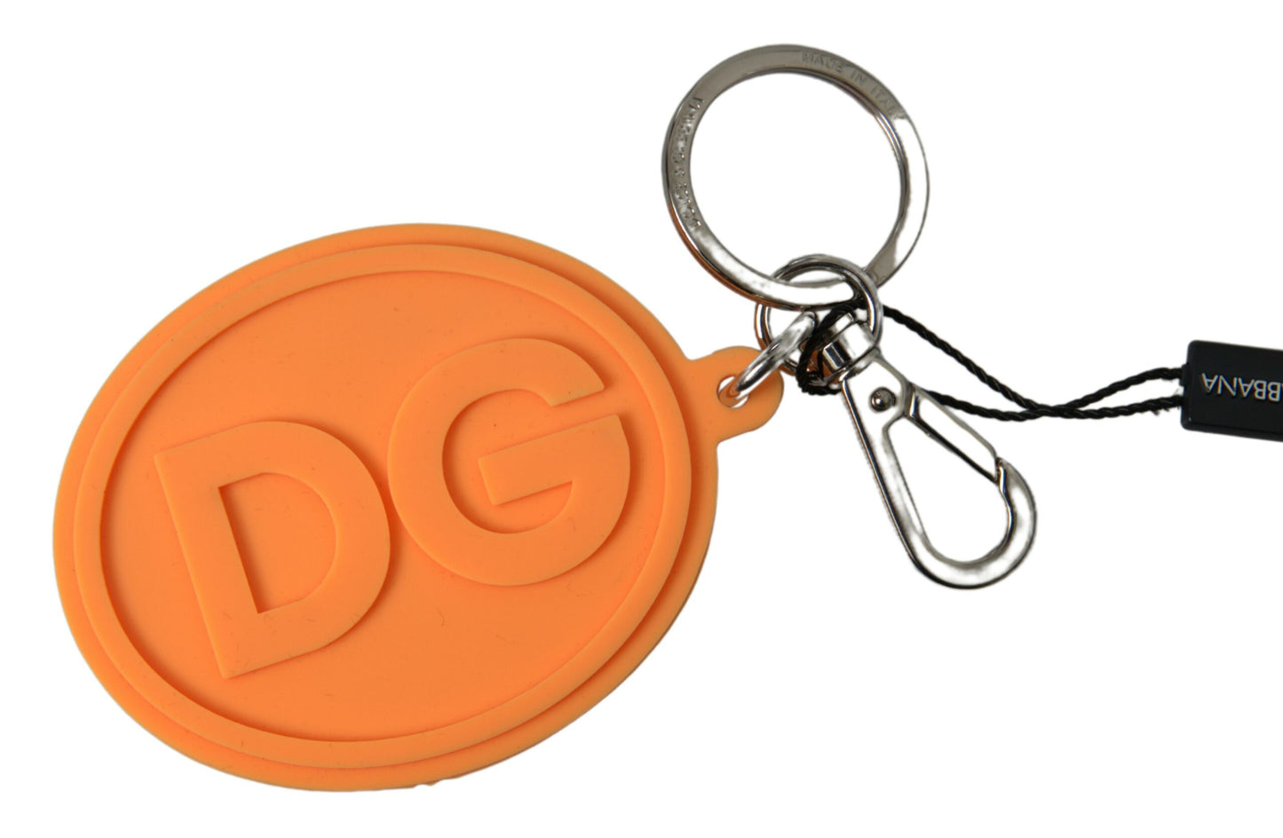 Porte-clés Dolce &amp; Gabbana en métal et laiton doré avec logo DG en caoutchouc orange