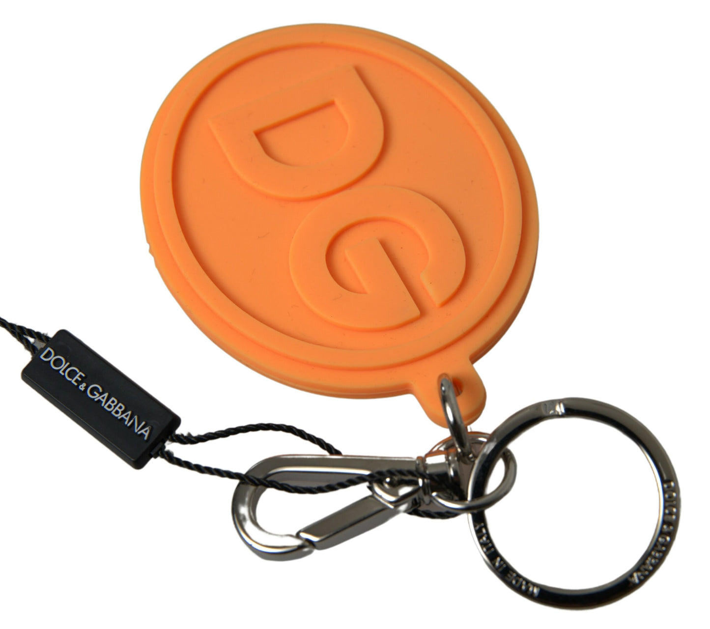 Porte-clés Dolce &amp; Gabbana en métal et laiton doré avec logo DG en caoutchouc orange