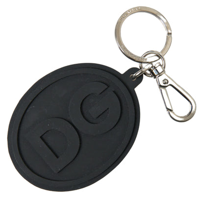 Porte-clés Dolce &amp; Gabbana en caoutchouc noir avec logo DG en laiton argenté