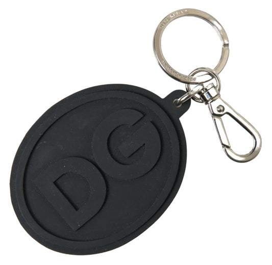 Porte-clés Dolce &amp; Gabbana en caoutchouc noir avec logo DG en laiton argenté
