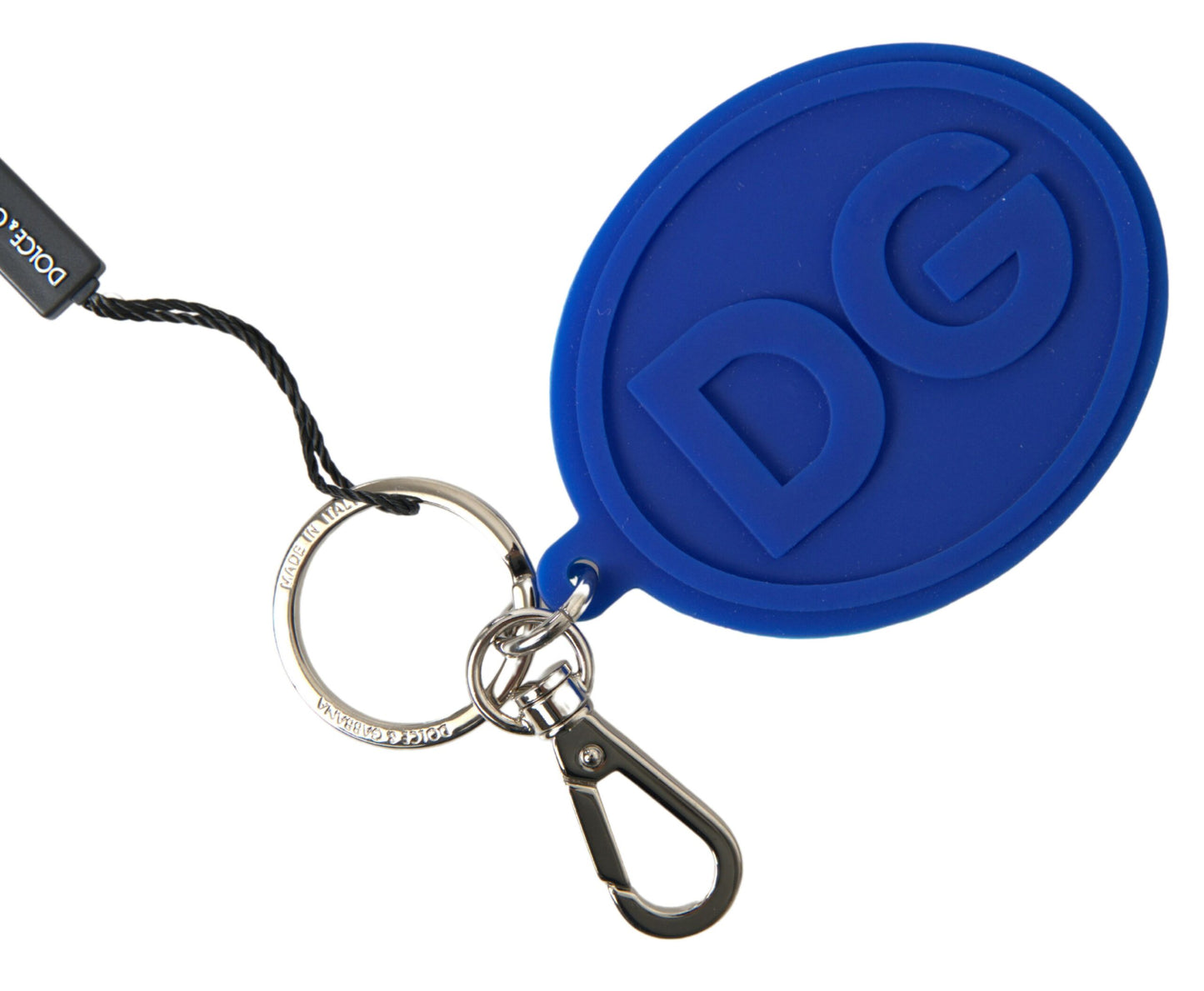 Porte-clés Dolce &amp; Gabbana en caoutchouc bleu avec logo DG en laiton argenté
