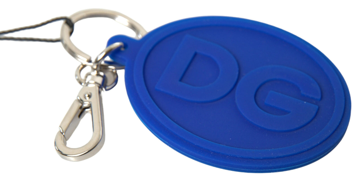 Porte-clés Dolce &amp; Gabbana en caoutchouc bleu avec logo DG en laiton argenté