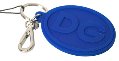 Porte-clés Dolce &amp; Gabbana en caoutchouc bleu avec logo DG en laiton argenté