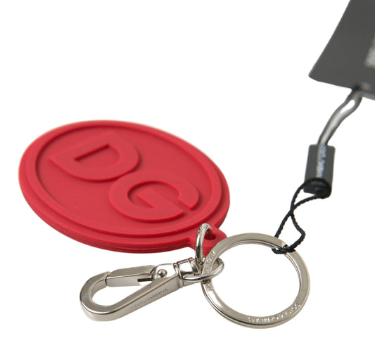 Porte-clés Dolce &amp; Gabbana en caoutchouc rouge avec logo DG en laiton argenté