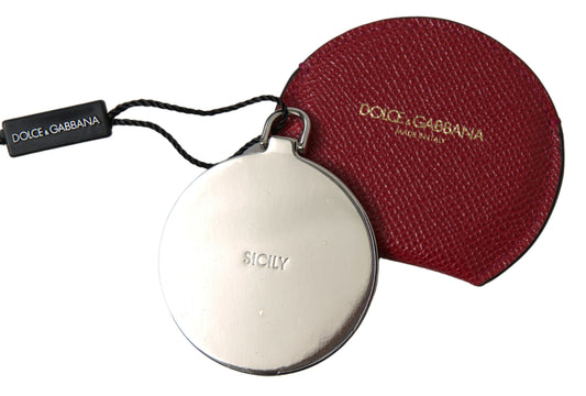Porte-miroir rond en cuir de veau rouge Dolce &amp; Gabbana