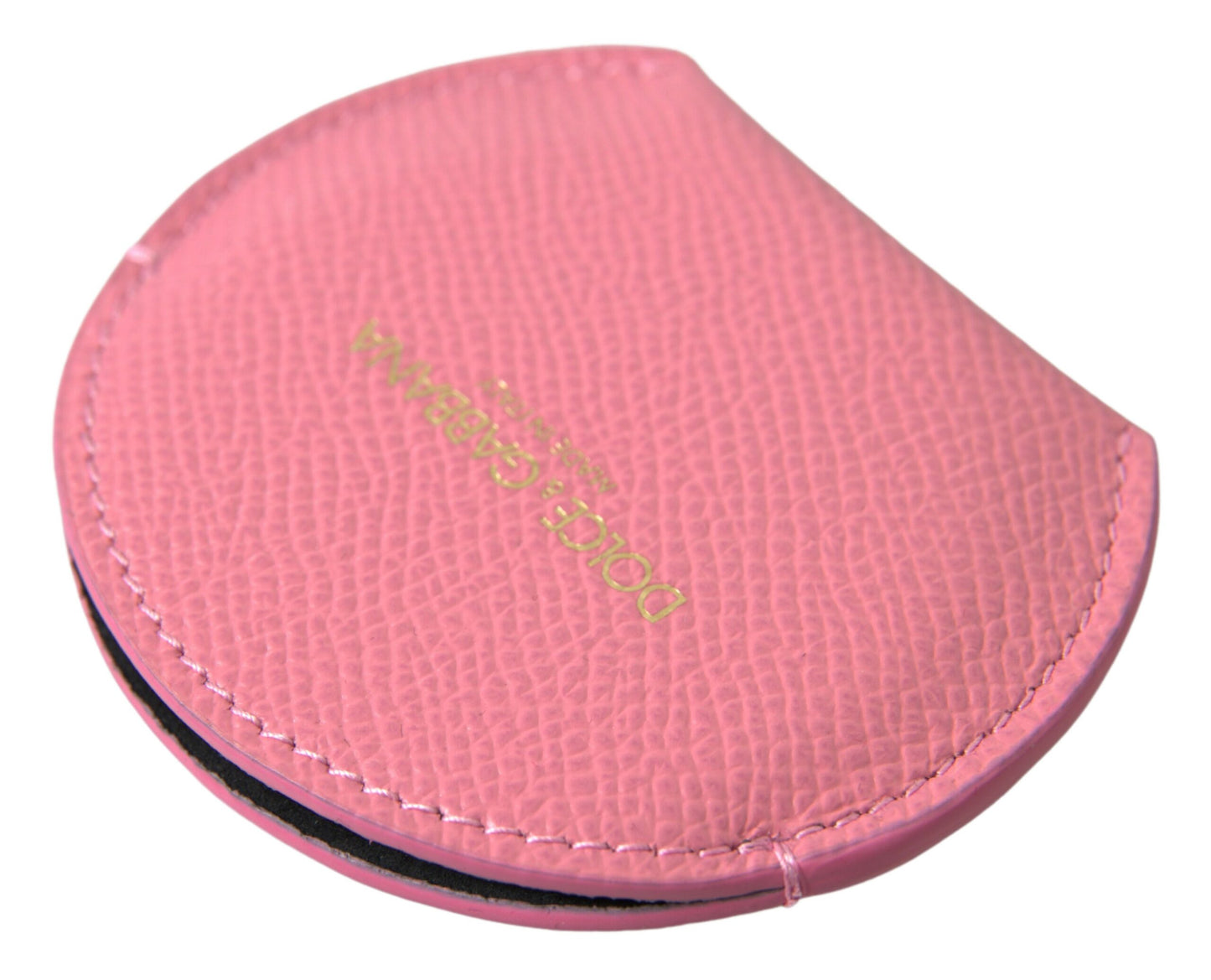 Miroir à main rond en cuir de veau rose Dolce &amp; Gabbana avec logo imprimé