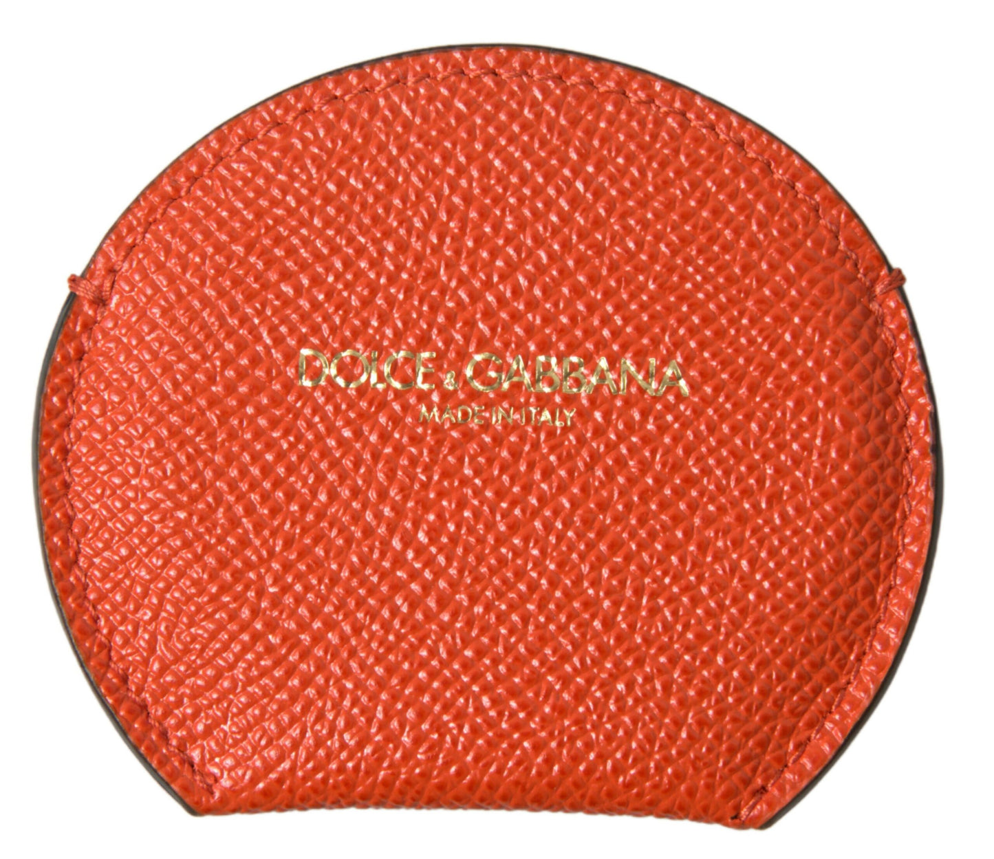 Porte-miroir rond en cuir de veau orange Dolce &amp; Gabbana avec logo