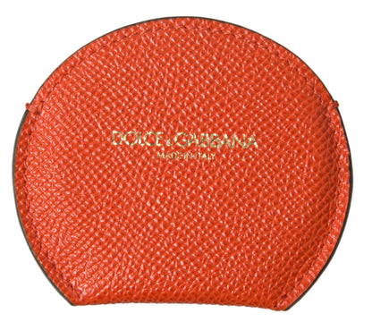 Porte-miroir rond en cuir de veau orange Dolce &amp; Gabbana avec logo