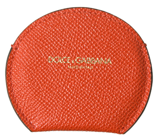 Porte-miroir rond en cuir de veau orange Dolce &amp; Gabbana avec logo
