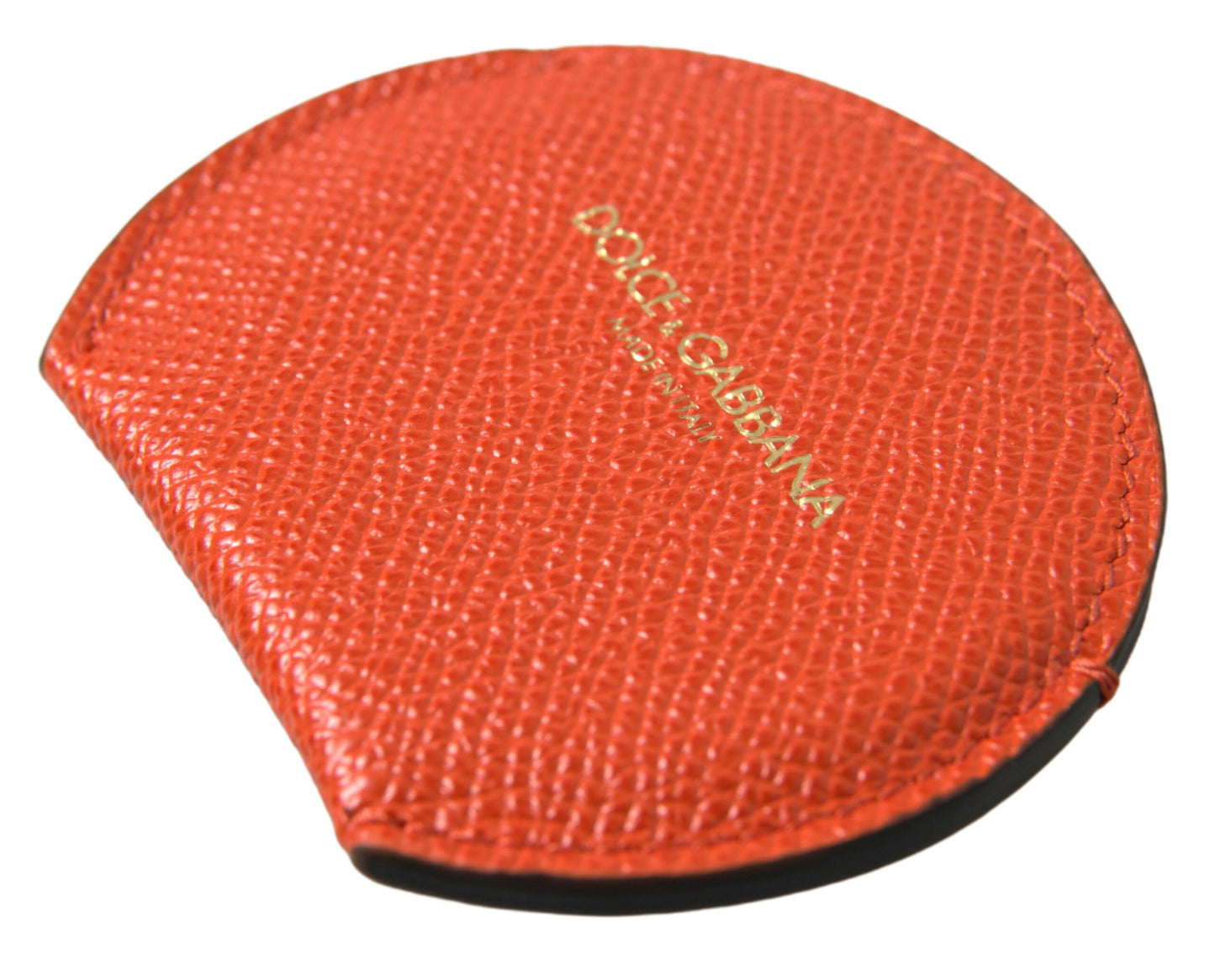 Porte-miroir rond en cuir de veau orange Dolce &amp; Gabbana avec logo