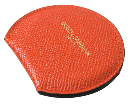 Porte-miroir rond en cuir de veau orange Dolce &amp; Gabbana avec logo