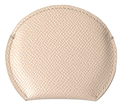 Porte-miroir rond en cuir de veau beige Dolce &amp; Gabbana avec logo