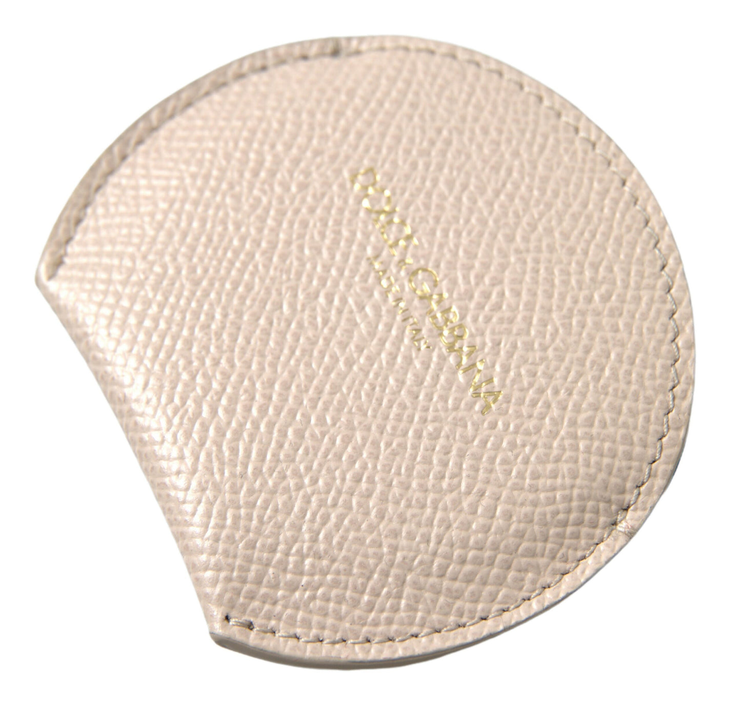 Porte-miroir rond en cuir de veau beige Dolce &amp; Gabbana avec logo