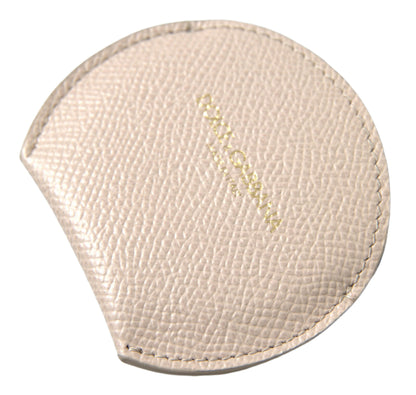 Porte-miroir rond en cuir de veau beige Dolce &amp; Gabbana avec logo