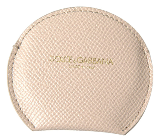 Porte-miroir rond en cuir de veau beige Dolce &amp; Gabbana avec logo