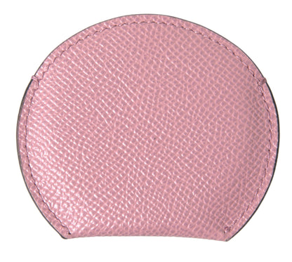 Miroir à main rond en cuir de veau rose Dolce &amp; Gabbana avec logo imprimé