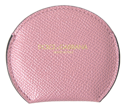 Miroir à main rond en cuir de veau rose Dolce &amp; Gabbana avec logo imprimé