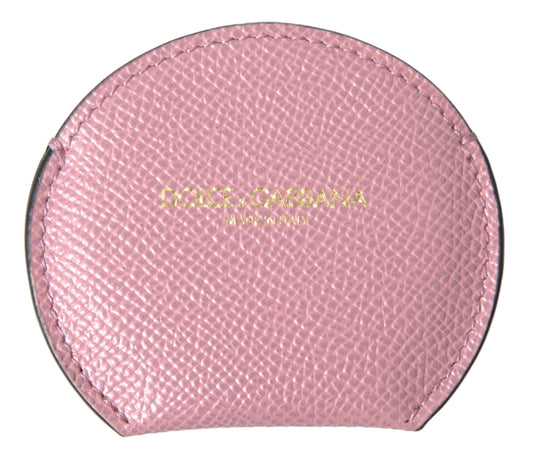 Miroir à main rond en cuir de veau rose Dolce &amp; Gabbana avec logo imprimé