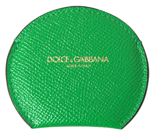 Porte-miroir à main rond en cuir de veau vert Dolce &amp; Gabbana avec logo