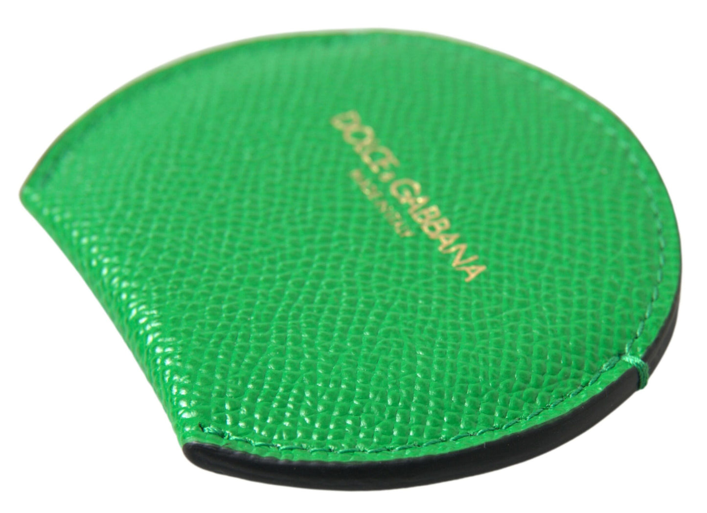 Porte-miroir à main rond en cuir de veau vert Dolce &amp; Gabbana avec logo