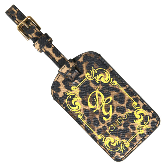 Étiquette de bagage Dolce &amp; Gabbana en cuir Dauphine multicolore léopard avec logo DG