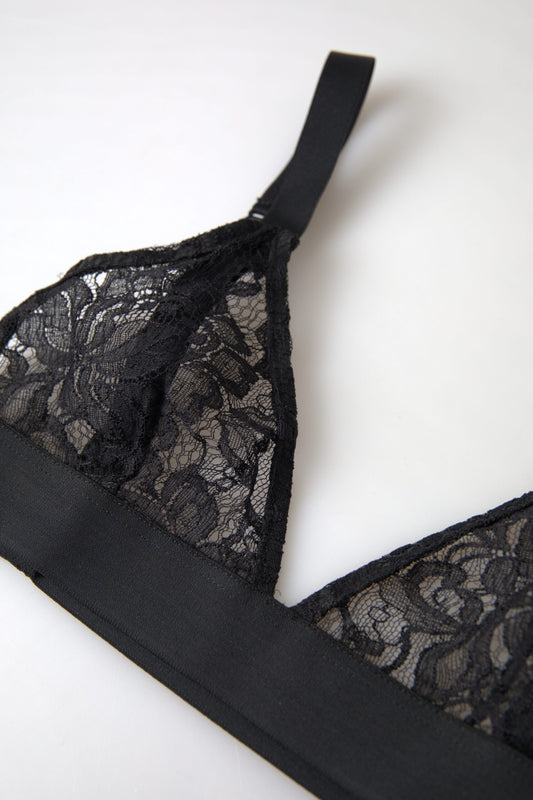 Soutien-gorge en nylon extensible noir en dentelle florale Dolce &amp; Gabbana
